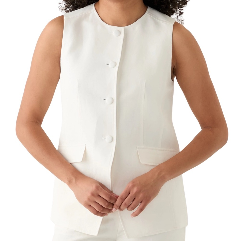 Calvin Klein Sleeveless Button Front Vest White 4
